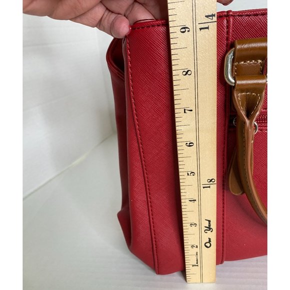 KR Womens Red Faux Leather Double Handle Large Purse and Outside Zip Pocket - Picture 7 of 9